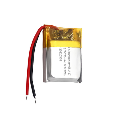 Pacco batterie Thin IoT Batteria LiPo ricaricabile personalizzata da 3,7 V 75 mAh 651417